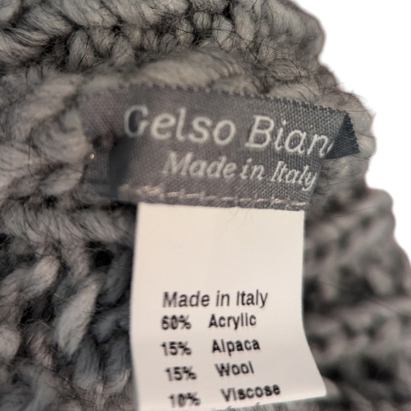 Gelso Bianco gray knit Faux Fur pom pom hat Wool/ alpaca Blend Made In Italy NWT - Picture 2 of 6